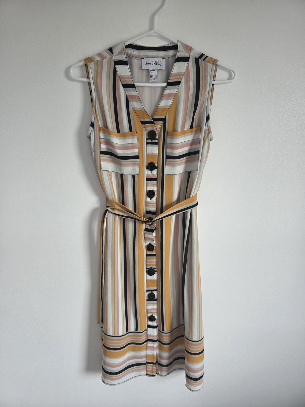 Joseph Ribkoff Striped Sleeveless Button-Front Dress in Yellow, Black, Cream